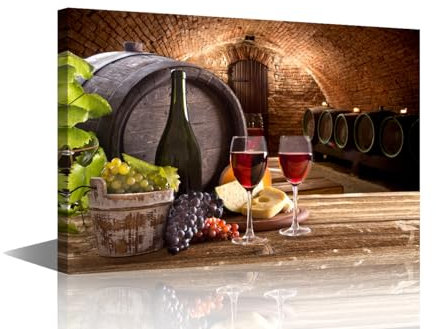 Black and White Wall Art Alcohol Bottle Pictures Red Wine and Cheese Painting Wine Cellar Wall Art 1 Piece Print on Canvas Wooden Barrel Artwork for Home Giclee Framed Ready to Hang 18x12 in