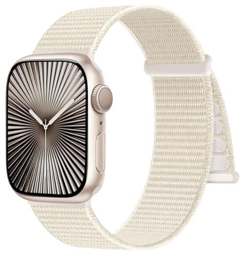 Ynitec Nylon Cinturino Sport Compatibile con Cinturino Apple Watch 46mm 44mm 45mm 42mm 49mm, Cinturino Intrecciato Morbido e Traspirante per iWatch Series 10 9 8 7 6 5 4 3 2 1 SE Ultra, Luce Stellare