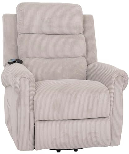Mendler Fernsehsessel HWC-K63 Stoff (220g/m²) Cord - hellgrau | Relaxsessel, Liegefunktion, Aufstehhilfe, Massage, Heizfunktion