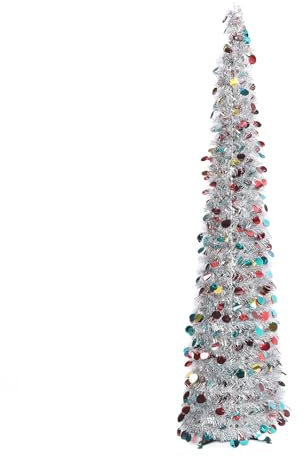 TOPINCN Albero di Natale Pop-up da 4,9 Piedi, Albero di Natale Pop-up con Paillettes Albero di Natale Artificiale Pieghevole Orpello Pieghevole Matita Sottile Albero di Natale Albero di