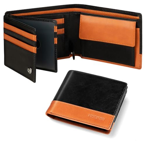 HOCRES® Wallets for Mens Muti-Functional RFID Blocking Leather Slim Wallet with 15 Credit Card Holders, 2 Banknote Compartments & 2 ID Window Minimalist Wallets Men with Gift Box