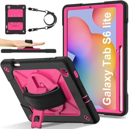 Funda protectora para tableta Tablet PC Case Compatible with Samsung Galaxy Tab S6 Lite 10.4 P613/P619 2022,Full-Body Heavy Duty Shockproof Protective Cover with Wrist Strap Stand,Pencil Holder(Black+