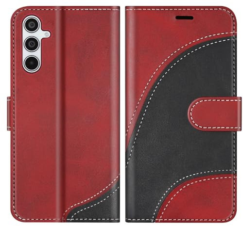 BoxTii Cover per Samsung Galaxy A55 5G, Custodia in PU Pelle Portafoglio, Magnetica Flip Cover a Libro con Slot per Schede per Galaxy A55 5G, Rosso