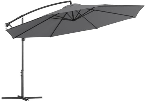 Vkechh Sonnenschirme Ø 350cm, Ampelschirm mit Ständer und Kurbe, 160g/m² Polyestergewebe, UV30+, Großer Sonnenschutz Terrasse für Pools, Balkone und Gärten, Anthrazit