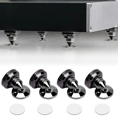 4 Stück Subwoofer Spikes:Lautsprecher Spikes mit 8 rutschfeste Matte und 4 Basis Pad, Anti-Vibrations Lautsprecherständer, Höhe Nicht Verstellbar, Boxenspiks für HiFi-Geräte, Lautsprecher, CD Player
