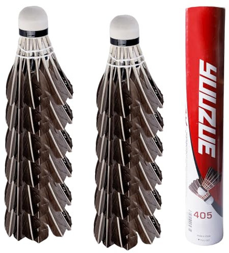 PRITOK 12 Stück Badminton Bälle: Federbälle aus Gänsefeder Kork-Kopf, Sporttraining Hochgeschwindigkeitstraining Garten Gänsefeder Badminton Federball Ball für Outdoor & Indoor Sport (Schwarz)