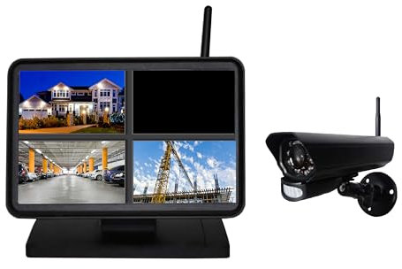 PROXE Sistema di Videosorveglianza Wireless, Monitor LCD con 4 Canali, Telecamera Esterna Digitale, Registrazione su SD 128GB, Nero