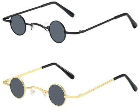 RELKLYU 2 Stücke Mini Rundgläser, Retro-Sonnenbrille, Kostümzubehör, Rollenspiele.
