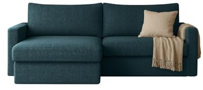 FARO MINI Ecksofa mit Schlaffunktion & Stauraum – Kompaktes Schlafsofa mit HR-Kaltschaum & Wellenfederung – Leichter Aufbau – moderner Faro Stoff – 224×140 cm (Petrolblau, Links)