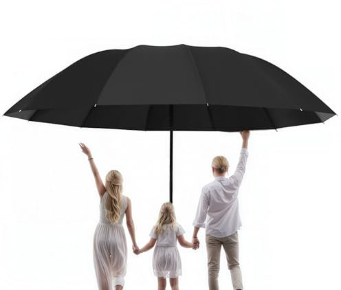 Meichoon Paraguas de Tamaño Súper Grande para 3-4 Personas Mejorado con 12 Varillas Impermeable Resistente al Viento Ligero Auto Abrible/Cerrable Protección Solar Viaje de Negocios Negro