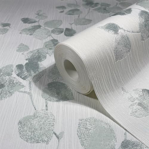 marburg Papier peint floral blanc et vert naturel pour salon, chambre à coucher, cuisine, fabriqué en Allemagne, 10,05 x 0,53 m