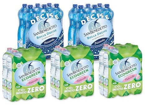 Acqua Minerale San Benedetto 30 Bottiglie da 1,5L, 18 Naturali + 12 Frizzanti, Acqua Oligominerale, Fonte Benedicta