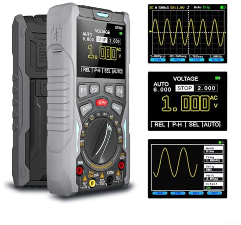 Oscilloscope Multimeter ET928 Handheld 4-Channel 12MHz 50Msps Digital Signal Generator Rechargeable 8H Battery One-Key Save Portable for Electronics Repair DIY Auto Education