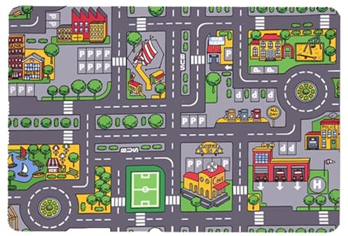 Kinder-Spielteppich, 80 x 120 cm, Kinderteppich, Spielmatte, Stadt, Straße, Auto, Stadt, Spiel, Lernbereich, für Kinder, Jungen, Mädchen, Kleinkinder, Schlafzimmer, Spielzimmer