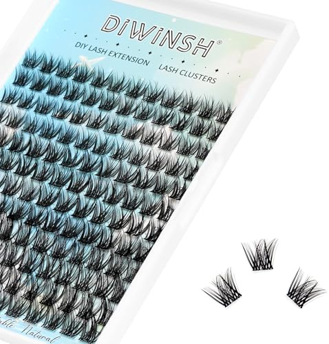 DIWINSH Wimpern Cluster 144 Pcs 10-14mm Natürliches Wimpern Extensions | D Curl Wimperncluster, Wispy Lash Clusters, Unsichtbares Klar Wimpernband, zu Hause DIY Wimpernbüschel für Anfänger