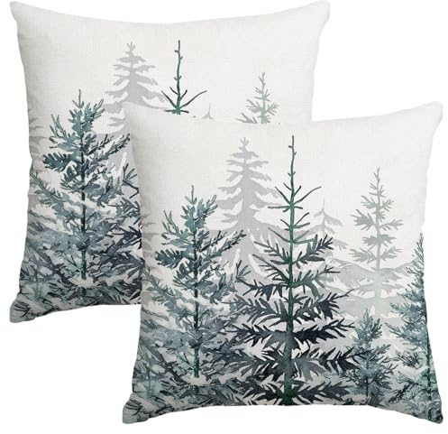 Miaikoe Weihnachtsbaum Kissen Abdeckungen 50x50cm Blaues Bauernhaus Dekorative werfen Kissen Abdeckungen Fälle für Couch Sofa Winter Urlaub Dekoration Set von 2