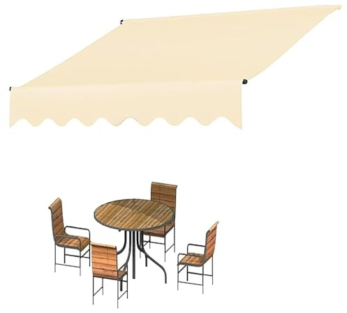 Wasserdichter Ersatz Baldachin Stoff 3,5 x 3 m für Markisen, UV Schutz Sonnenschutz Segeltuch für Balkon & Garten, Beige Farbe, Markisenbezugmaterial