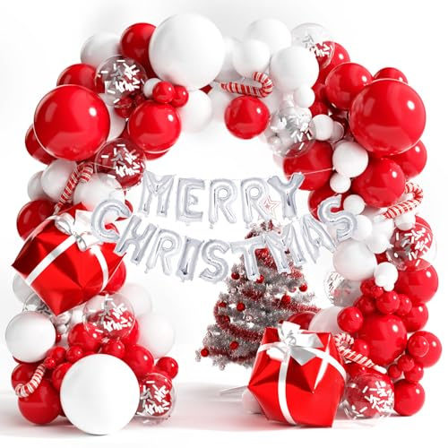 Tayuvira Luftballon Girlande Weihnachten, 146 Weihnachtsluftballons Weihnachtsballons mit Rot Weiß Ballons und Geschenkbox Süßigkeiten Merry Christmas Folienballons für Weihnachtsparty & feier Deko