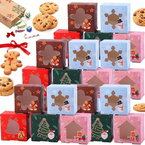 25Pcs Weihnachts Kekskästen Boxen,Weihnachten Geschenkbox,Geschenkbox Karton,weihnachts Plätzchen Boxe,geschenkbox,WeihnachtenGeschenkboxen Set,VerpackungWeihnachten