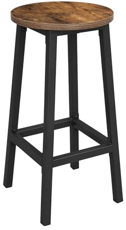 NMK HOME Barhocker Rund 65 cm Metallgestell Rustikalbraun Schwarz | Holzspanplatte, integrierte Fußstütze, kleine Räume, modernes Design, stabil, Küchentresen