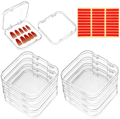 Clear Nail Storage Box Set, 6PCS Press on Nail Organizer with 30PCS Double-Sided Tape, Transparent Acrylic Nail Display Case for Nail Art, Home Salon Use
