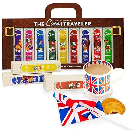 Cocoa Traveler Hot Chocolate Gift Set - 9 Hot Chocolate Drink Flavors from Different Countries in a Luggage Gift Set. Great for Christmas Gift for Kids, Birthday Gifts who Loves Travel
