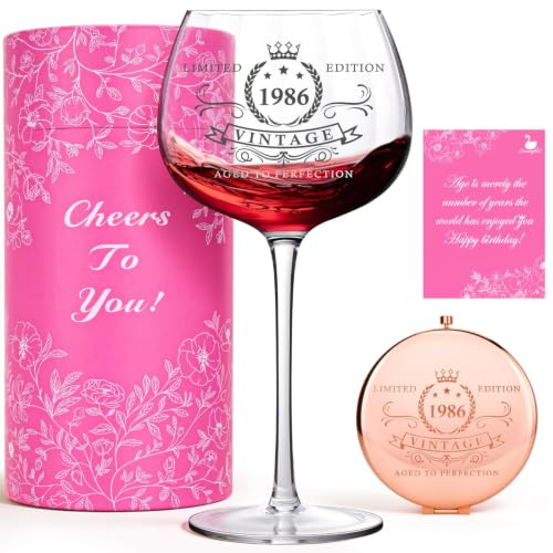 Swanfort 40th Birthday Gifts for Women, 1986 Vintage Wine Glass, Elegant Present for Mom, Friend, Daughter, Sister or Wife – Celebrating 40 Years of Love and Life