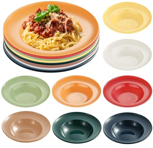 PORFOYO Piatti fondi Piatto Pasta: 8 Pezzi Piatti Hollow In Plastica, 23 CM Piatto Plastica Ripetibile Colorato Per Pates Insalata Zuppa Dessert