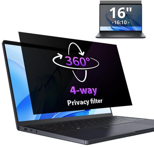 IPROKKO 360° Laptop Privacy Screen Protector 16 Inch for Hp/Dell/Acer/Lenovo/ThinkPad/Samsung/Asus/Sony, 16:10 Aspect 4-Way Laptop Privacy Shield, Anti Blue Light Glare 16in Laptop Privacy Filter