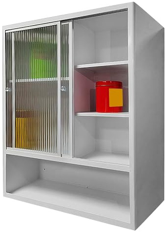 Mehrzweckschrank aus Edelstahl Weiße Metallschrank Werkstatt mit Schiebetüren und Verstellbaren Einlegeböden Hängeschrank Küche für Küche, Garage, Bad, Büro(60 * 25 * 80cm (23.6 * 9.84 * 31.5in))