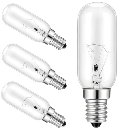 4 Pack E14 40W Cooker Hood Light Bulbs Warm White 2700K T25 Extractor Fan Bulb Small Edison Screw Incandescent Light Bulb for Cooker Hood Extractor Fan Sewing Machine Desk Lamp, Dimmable 360° Beam