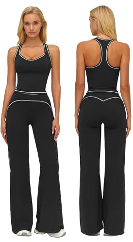 IDOPIP Sport-Set Damen Zweiteiler: Gym Set mit Tanktop Racerback Yogahose mit geradem Bein - Sportanzug für Fitness Yoga Pilates Workout