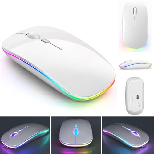 Genérico Mouse wireless ricaricabile Bluetooth 2,4 GHz USB Dual Mode per computer portatile comptabilità universale, colore bianco lucido
