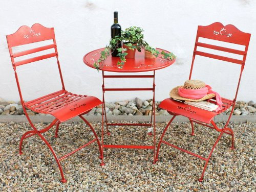 Denk Sitzgruppe Passion Tisch mit 2 Stühle Set aus Metall Rot Gartenstuhl Gartentisch