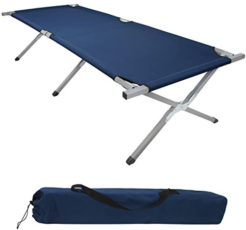 BB Sport Lit de Camp Pliable 190 x 64 x 41 cm Stable 180 kg Résistant Militaire Portable Confortable Camping Voyage Acier Tubulaire 600D Tissu Oxford Sac de Transport, Couleur:Bleu