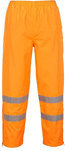 Portwest S487 Hi-Vis Breathable Rain Trousers Waterproof Double PU Coated | Orange, X Large, EN ISO 20471 Class 1, EN 343 Class 4:3, UPF 50+, Straight Fit, 300D Oxford, Two Side Pass Through Pockets