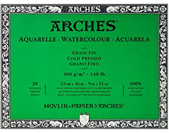 Arches 1795060 Aquarellpapier im Block (23 x 31 cm, 4-seitig geleimt, 300g/m² Feinkorn) 20 Blatt naturweiß