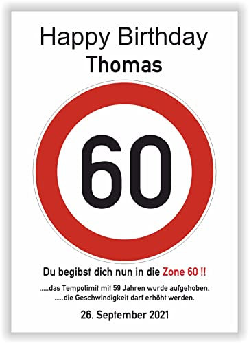 Verkehrszeichen 60 Geburtstag Verkehrsschild Hinweisschild Geschenkidee zum 60 Geburtstag Kunstdruck Bild persönliches Geschenk Karte 60 Jahre Frau Mann mit Name und Datum Geburtstagsschild