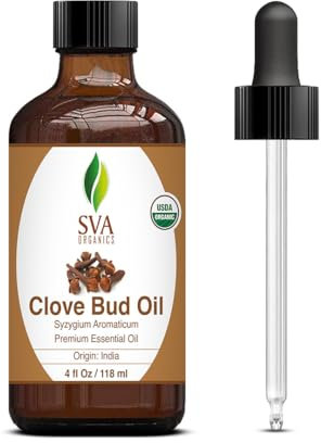 SVA Organics Ätherisches Nelkenknospenöl Bio USDA 100% reines natürliches unverdünntes Premium-Öl in therapeutischer Qualität für Haut, Zähne, Diffusor, Aromatherapie, 4 Fl Oz (1er Pack)