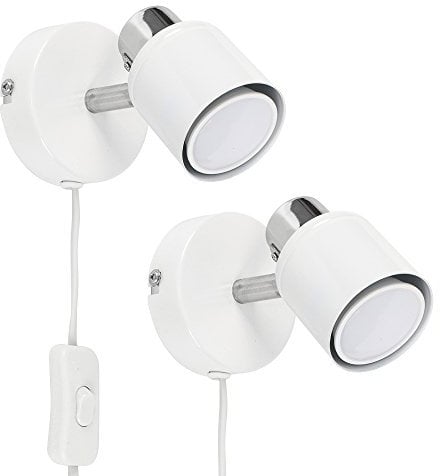 MiniSun | Modern White and Chrome Single Adjustable Wall Spotlights | Wall Spotlights, Home Décor & Improvement Essential | Set of 2