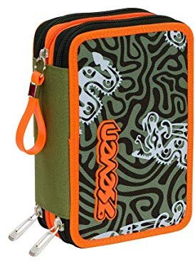 Seven Federmäppchen, Mäppchen, Mehrfarbig, Federtasche für Schreibwaren, Etui mit Stiften, Kugelschreiber, & mehr, 3 Fächer, Mädchen & Jungen, Schule - Grundschule, XXL Totem Camou orange/grün