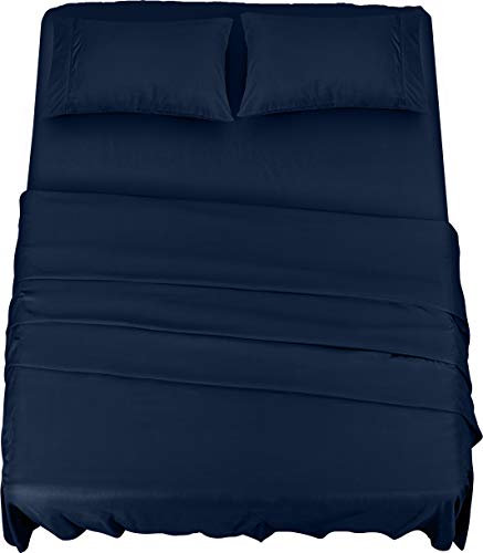 Utopia Bedding Juego de Sabanas 4 Piezas 150x200 - Poliéster Microfibra Cepillada - Sábana Bajera, Sábana Plana y 2 Fundas de Almohada 50x75 (Cama 150, Azul Marino)