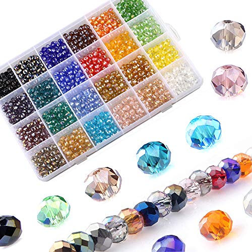 LABOTA 1200 Stück Facettierte Glasperlen Rondelle Kügelchen 24 Farben Perlen mit Aufbewahrungsbox für DIY Schmuck Armbänder Herstellung Basteln