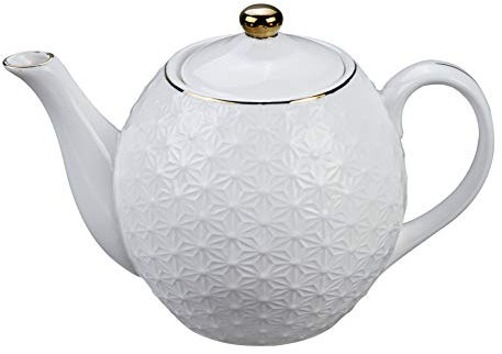 TOKYO design studio Nippon White bricco da tè, Bianco, 1,3 Litri, con Bordo e beccuccio in Oro sul Coperchio e beccuccio, Porcellana Asiatica, Design Giapponese Star