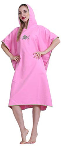 X-Labor Unisex Badeponcho Strandtuch Mikrofaser Schnelltrockend Bademantel Poncho mit Kapuzen Duschtuch Handtuch Schwimmen Surfing Strand Tauchen Badeort (OneSize, A-Rosa)