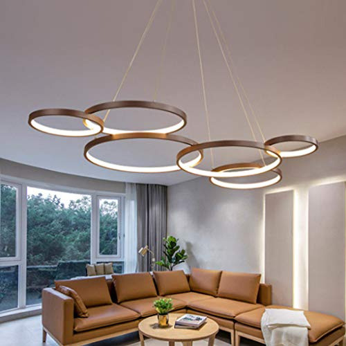 Pendellampe Moderne LED 88W Pendelleuchte Dimmbar Mit Fernbedienung Hängeleuchte Höhenverstehbar Hängelampe Kronleuchter Wohnzimmer Esszimmer Büro Schlafzimmer Bar Cafe 6Rings Aluminium Deckenleuchte