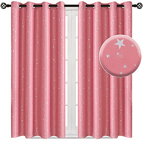 NAPEARL Gardinen Kinderzimmer Mädchen, Schöne Kinderzimmer Vorhänge mit Sternen, Kurz Blickdicht ösenvorhang für Schlafzimmer, 2er Set (2X H 137 X B 132cm, Rosa)