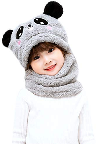 VVXXMO Hiver pour Enfants Cagoule Douillette en Peluche avec Oreillettes Panda Lapin Animal Épais Anti-Vent Couverture Complète avec Rabats de Protection pour les Oreilles Capuche Cou Chaud, B, 1