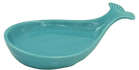 Whale Spoon Rest for Stove Top, Ceramic Spoon Holder for Kitchen Counter, Modern Farmhouse Kitchen Décor, 7.8 x 4.8 Inches (Aqua Blue)