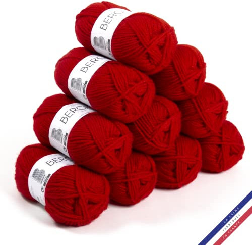 Bergère de France - BARISIENNE 7, Wolle set zum stricken und häkeln (10 x 50 g) - 100% Acryl - 6,5 mm - Weicher dicker runder Faden - Rot (DIABOLO)